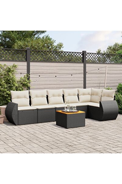 vidaxl Set canapele de gradina cu perne, 7 piese, negru, poliratan
