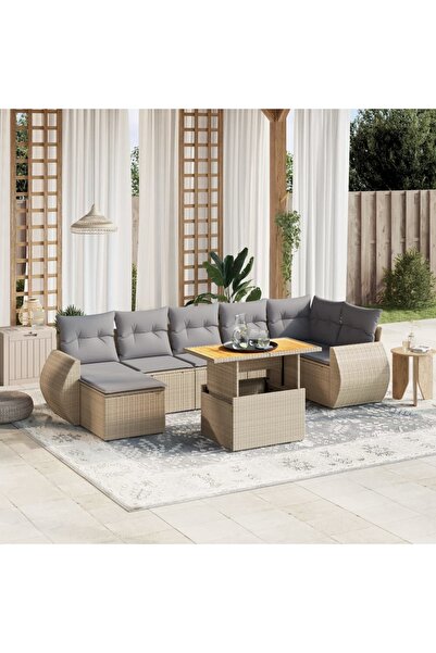 vidaxl Set canapele de gradina, 8 piese, cu perne, bej, poliratan