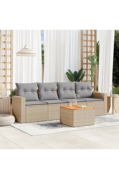 vidaxl Set canapele de gradina cu perne, 5 piese, bej, poliratan