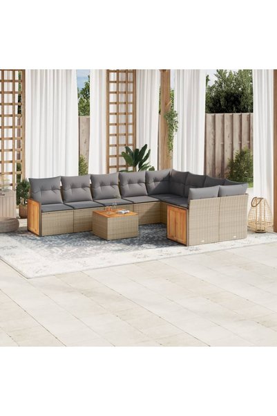 vidaxl Set canapele de gradina cu perne, 10 piese, bej, poliratan