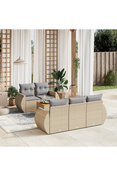 vidaxl Set canapele de gradina cu perne, 6 piese, bej, poliratan
