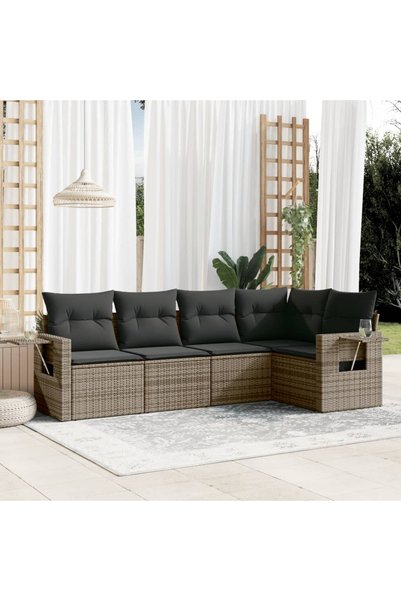 vidaxl Set canapea de gradina cu perne, 5 piese, gri, poliratan