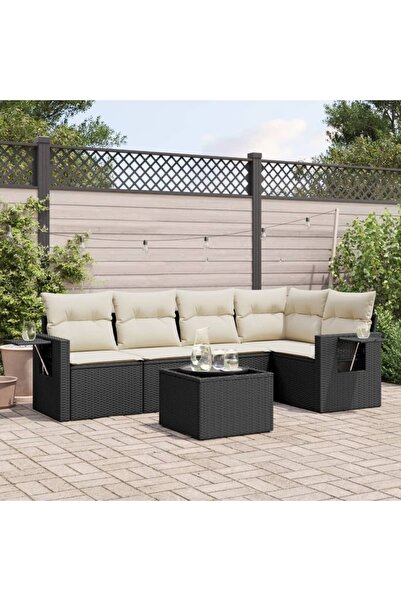 vidaxl Set mobilier de gradina cu perne, 6 piese, negru, poliratan