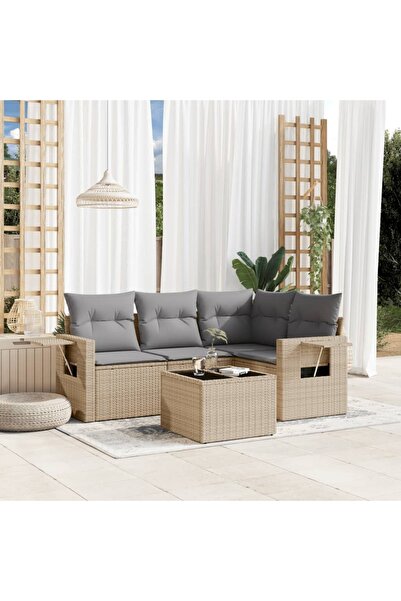 vidaxl Set canapele de gradina cu perne, 5 piese, bej, poliratan