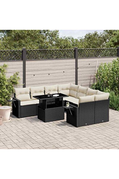 vidaxl Set mobilier de gradina cu perne, 9 piese, negru, poliratan