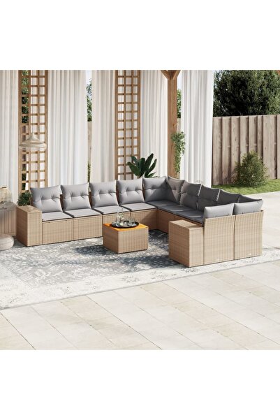 vidaxl Set canapele de gradina cu perne, 11 piese, bej, poliratan