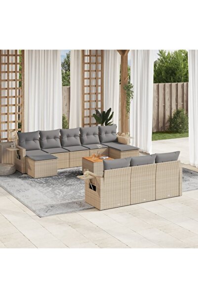 vidaxl Set canapele de gradina, 11 piese, cu perne, bej, poliratan