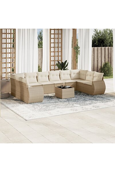 vidaxl Set canapele de gradina cu perne, 11 piese, bej, poliratan