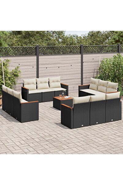vidaxl Set mobilier de gradina cu perne, 13 piese, negru, poliratan