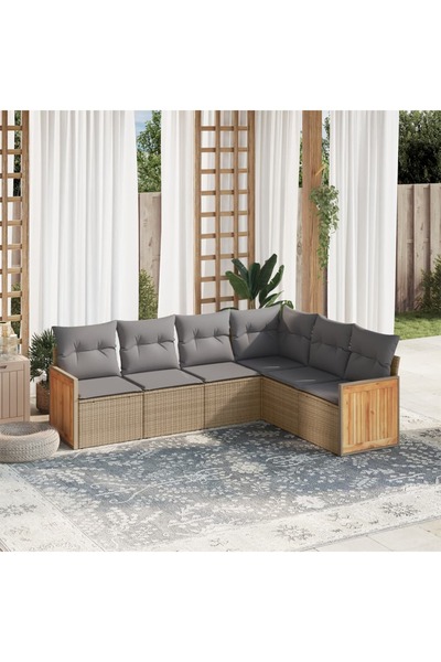 vidaxl Set canapele de gradina cu perne, 6 piese, bej, poliratan