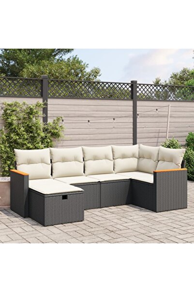vidaxl Set mobilier de gradina cu perne, 6 piese, negru, poliratan