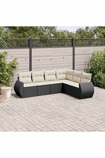 vidaxl Set mobilier de gradina cu perne, 6 piese, negru, poliratan