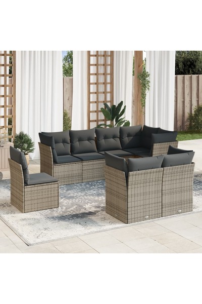 vidaxl Set canapele de gradina cu perne, 8 piese, gri, poliratan