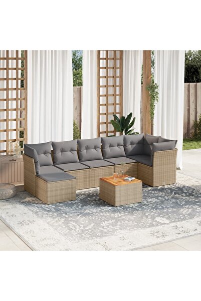 vidaxl Set canapele de gradina, 8 piese, cu perne, bej, poliratan