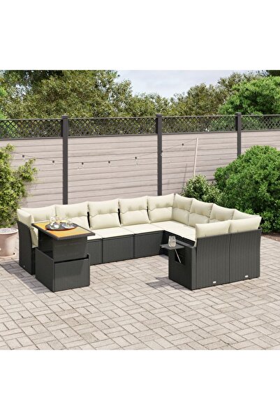 vidaxl Set canapele de gradina cu perne, 10 piese, negru, poliratan