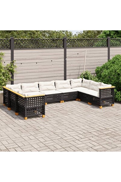 vidaxl Set mobilier de gradina cu perne, 9 piese, negru, poliratan