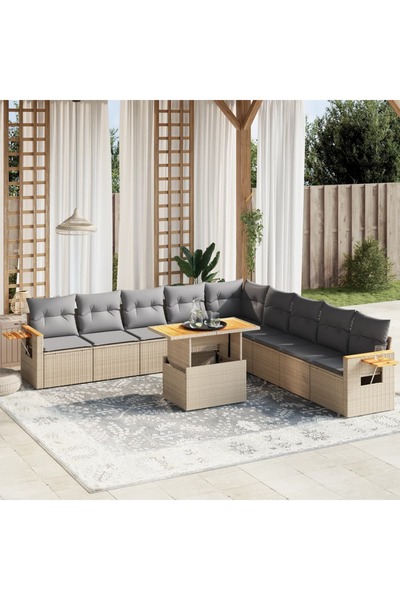 vidaxl Set canapele de gradina cu perne, 11 piese, bej, poliratan