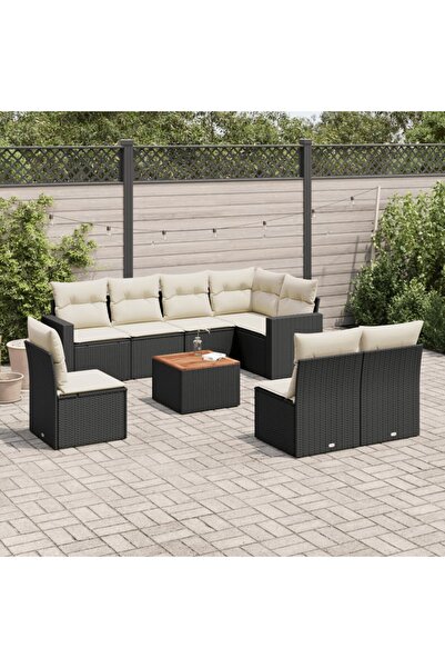 vidaxl Set mobilier de gradina cu perne, 9 piese, negru, poliratan