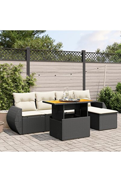 vidaxl Set mobilier de gradina cu perne, 6 piese, negru, poliratan