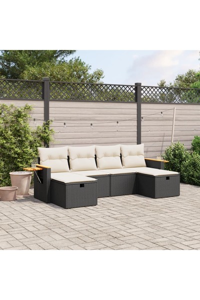 vidaxl Set mobilier de gradina cu perne, 6 piese, negru, poliratan