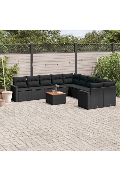 vidaxl Set canapele de gradina cu perne, 11 piese, negru, poliratan