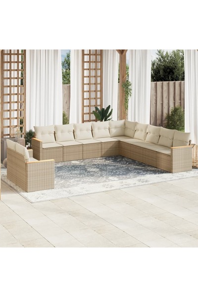 vidaxl Set canapele de gradina cu perne, 11 piese, bej, poliratan