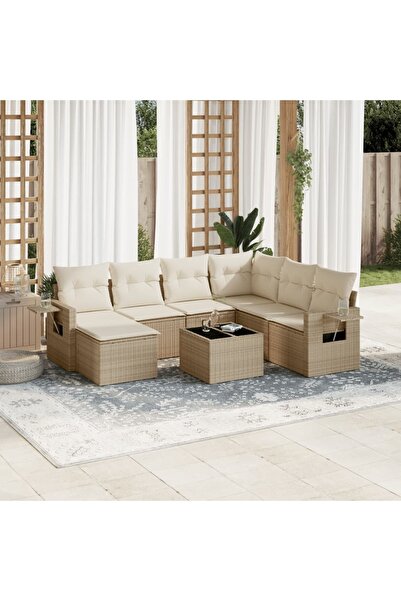 vidaxl Set canapele de gradina, 8 piese, cu perne, bej, poliratan