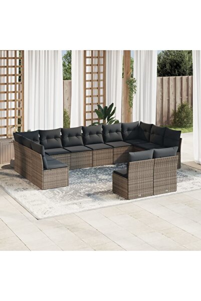 vidaxl Set canapea de gradina cu perne, 12 piese, gri, poliratan