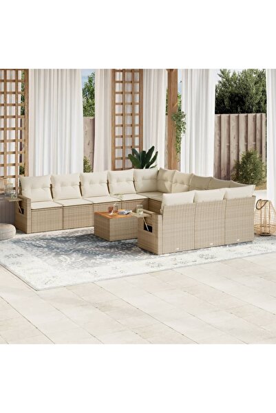 vidaxl Set canapele de gradina cu perne, 12 piese, bej, poliratan