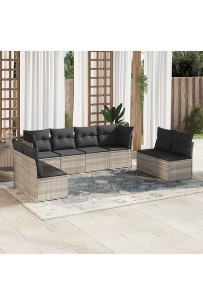 vidaxl Set mobilier de gradina cu perne, 8 piese gri deschis poliratan