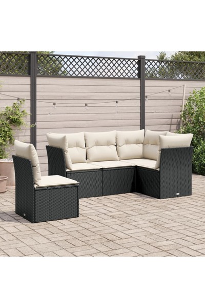 vidaxl Set mobilier de gradina cu perne, 5 piese, negru, poliratan