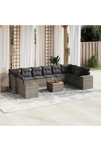vidaxl Set canapele de gradina cu perne, 11 piese, gri, poliratan