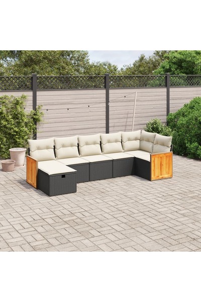 vidaxl Set canapele de gradina cu perne, 7 piese, negru, poliratan