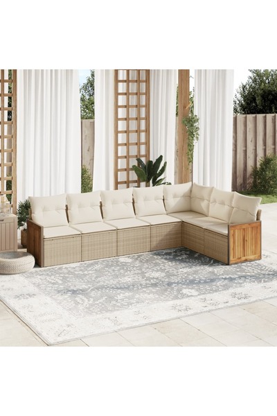 vidaxl Set canapele de gradina, 7 piese, cu perne, bej, poliratan