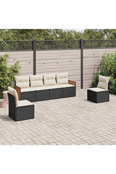 vidaxl Set mobilier de gradina cu perne, 6 piese, negru, poliratan
