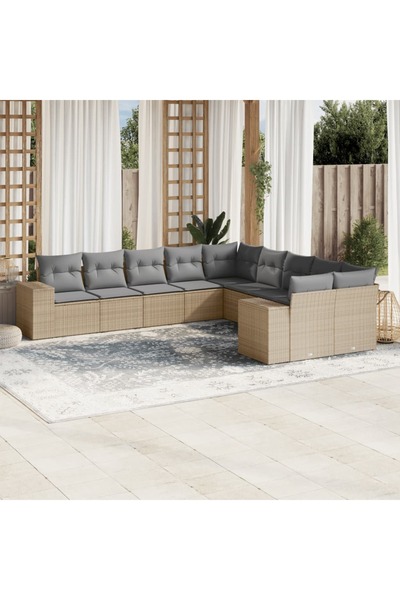 vidaxl Set canapele de gradina cu perne, 10 piese, bej, poliratan