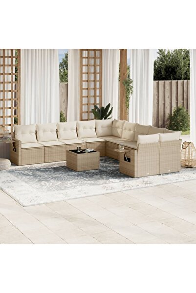 vidaxl Set canapele de gradina cu perne, 11 piese, bej, poliratan