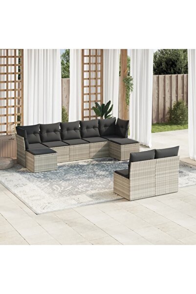 vidaxl Set canapele de gradina cu perne, 9 piese gri deschis poliratan