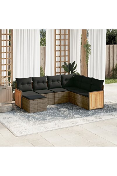 vidaxl Set canapele de gradina, 7 piese, cu perne, gri, poliratan