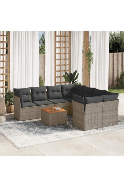 vidaxl Set canapele de gradina, 9 piese, cu perne, gri, poliratan