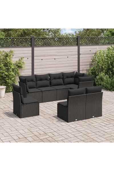 vidaxl Set mobilier de gradina cu perne, 8 piese, negru, poliratan