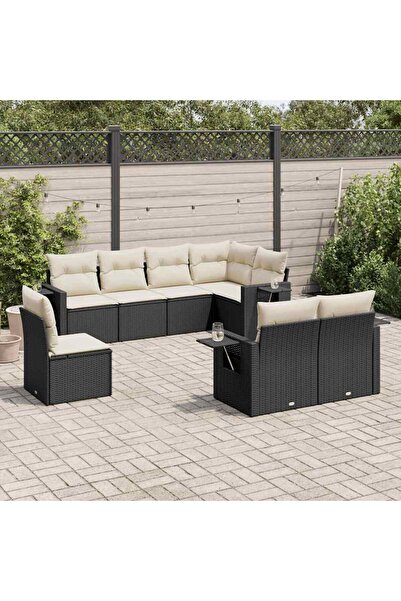 vidaxl Set mobilier de gradina cu perne, 8 piese, negru, poliratan