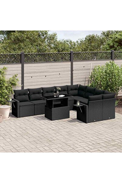 vidaxl Set canapele de gradina cu perne, 10 piese, negru, poliratan