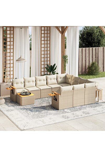 vidaxl Set canapele de gradina cu perne, 11 piese, bej, poliratan
