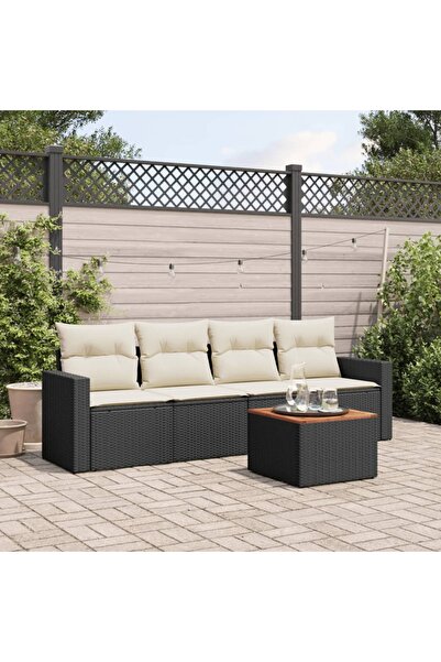 vidaxl Set mobilier de gradina cu perne, 5 piese, negru, poliratan