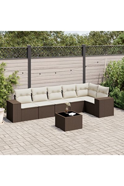 vidaxl Set canapele de gradina cu perne, 7 piese, maro, poliratan