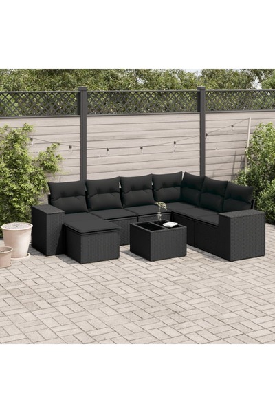 vidaxl Set mobilier de gradina cu perne, 8 piese, negru, poliratan