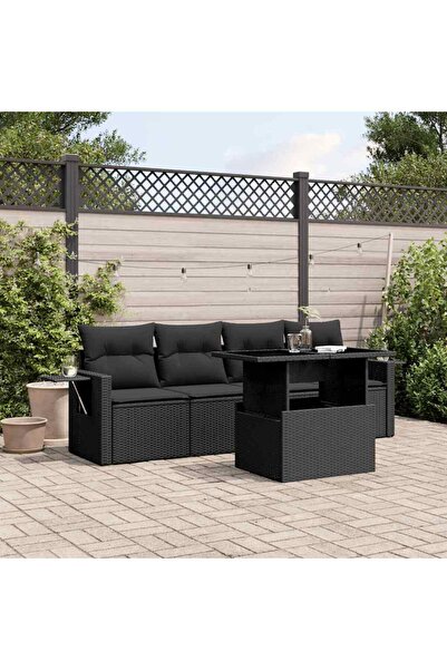 vidaxl Set mobilier de gradina cu perne, 5 piese, negru, poliratan