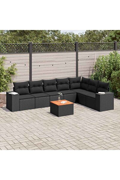vidaxl Set mobilier de gradina cu perne, 8 piese, negru, poliratan