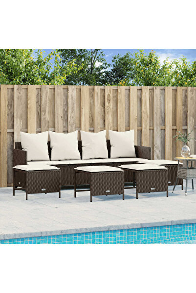 vidaxl Set canapele de gradina cu perne, 5 piese, maro, poliratan